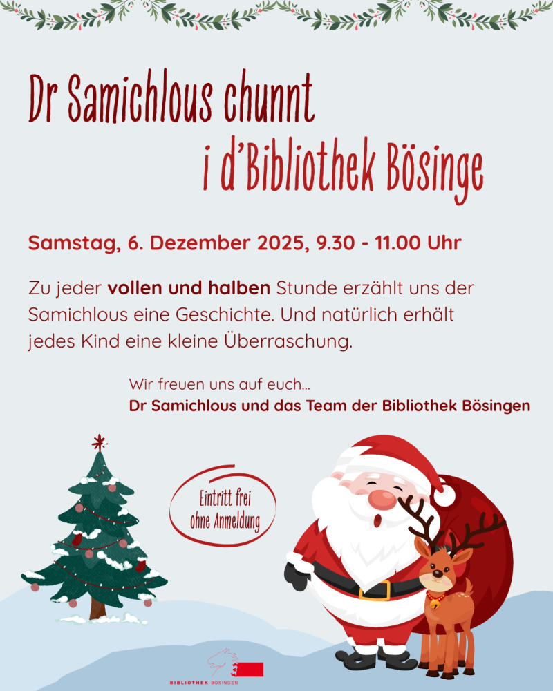 Dr Samichlous chunnt i d'Bibliothek